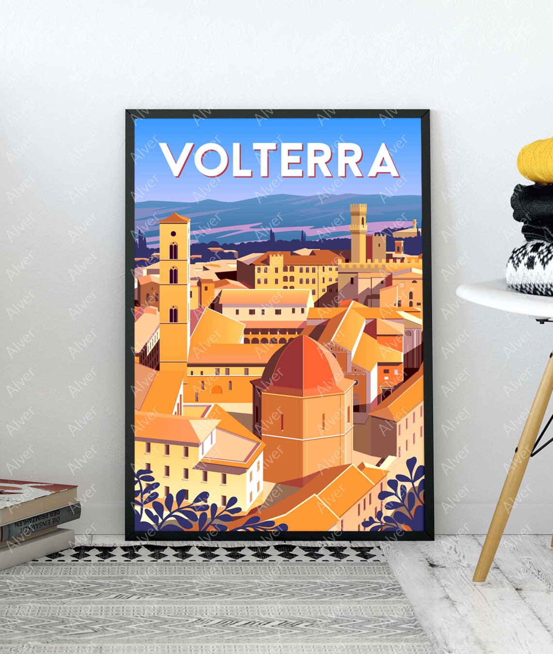Volterra Italy Medieval Towers Terracotta Rooftops City Poster - Image 2