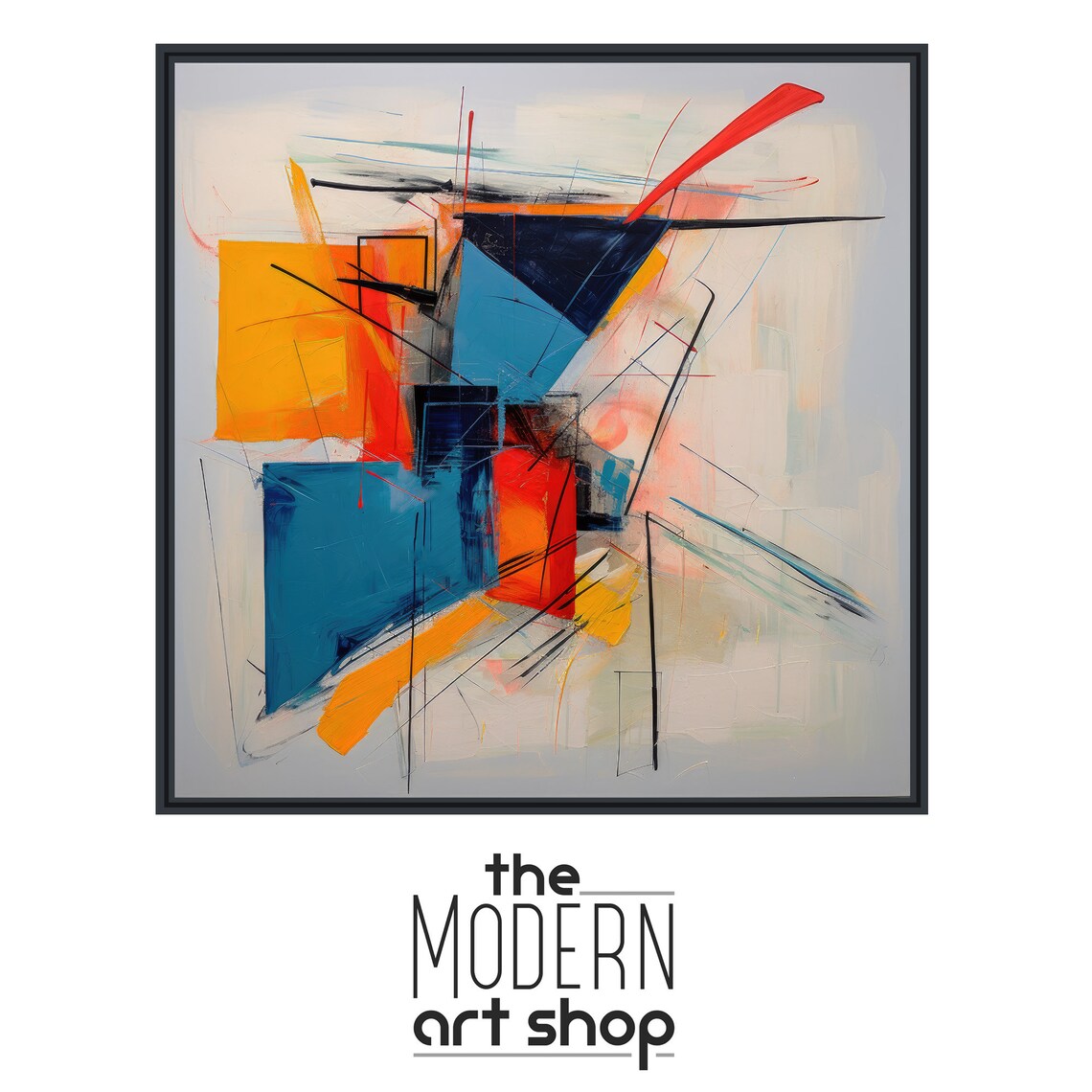Large Abstract Wall Art Framed Print Modern Abstract Expressionist Painting Blue And Orange Multifacet 2 - Image 4