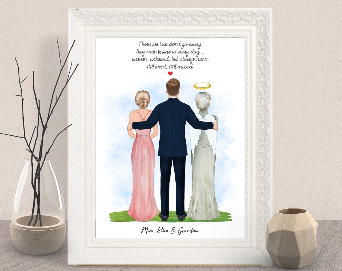 Groom with Mom and Grandma in Heaven Wedding Memorial Poster