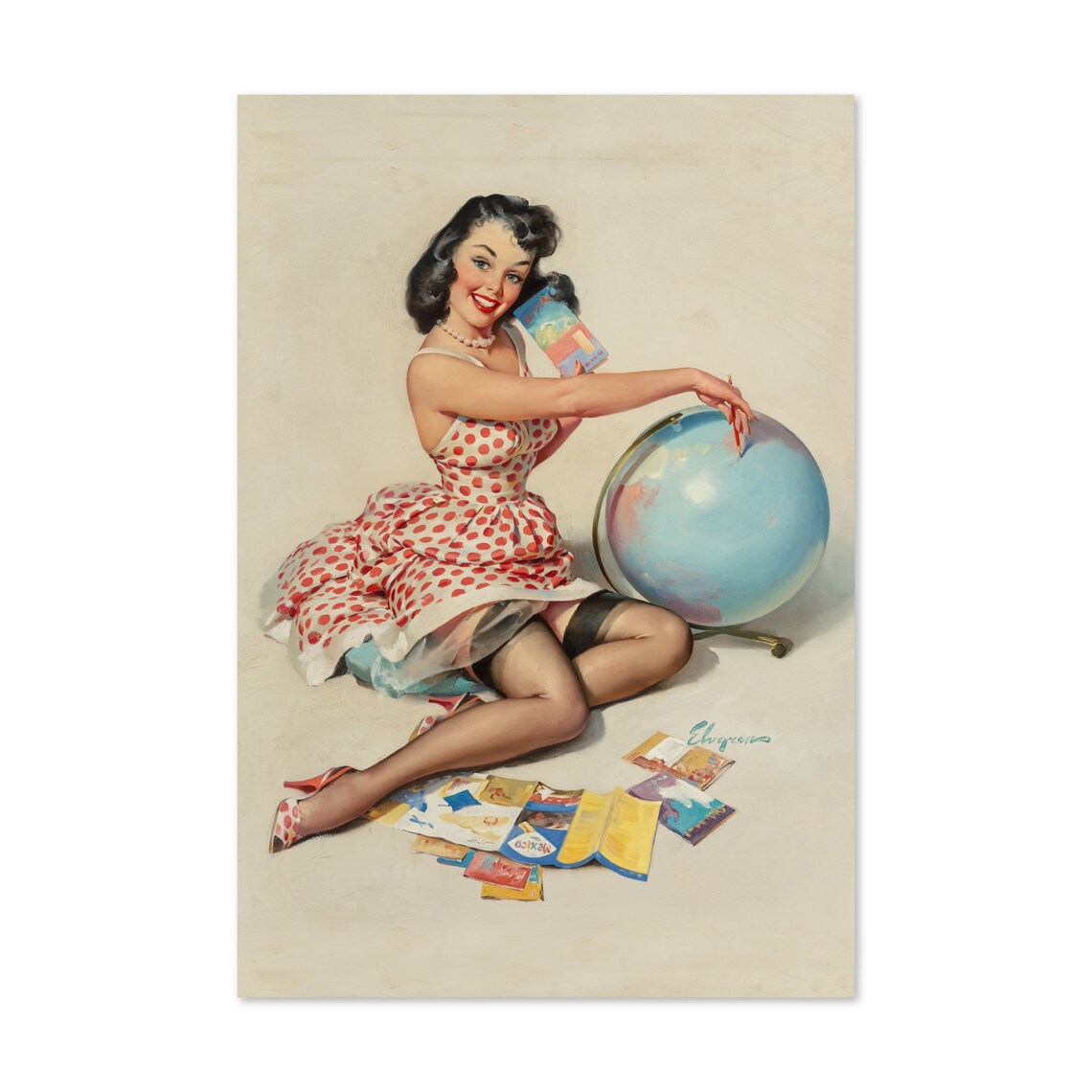 Gil Elvgren Out Of This World Globe Travel Pin-Up Girl Poster