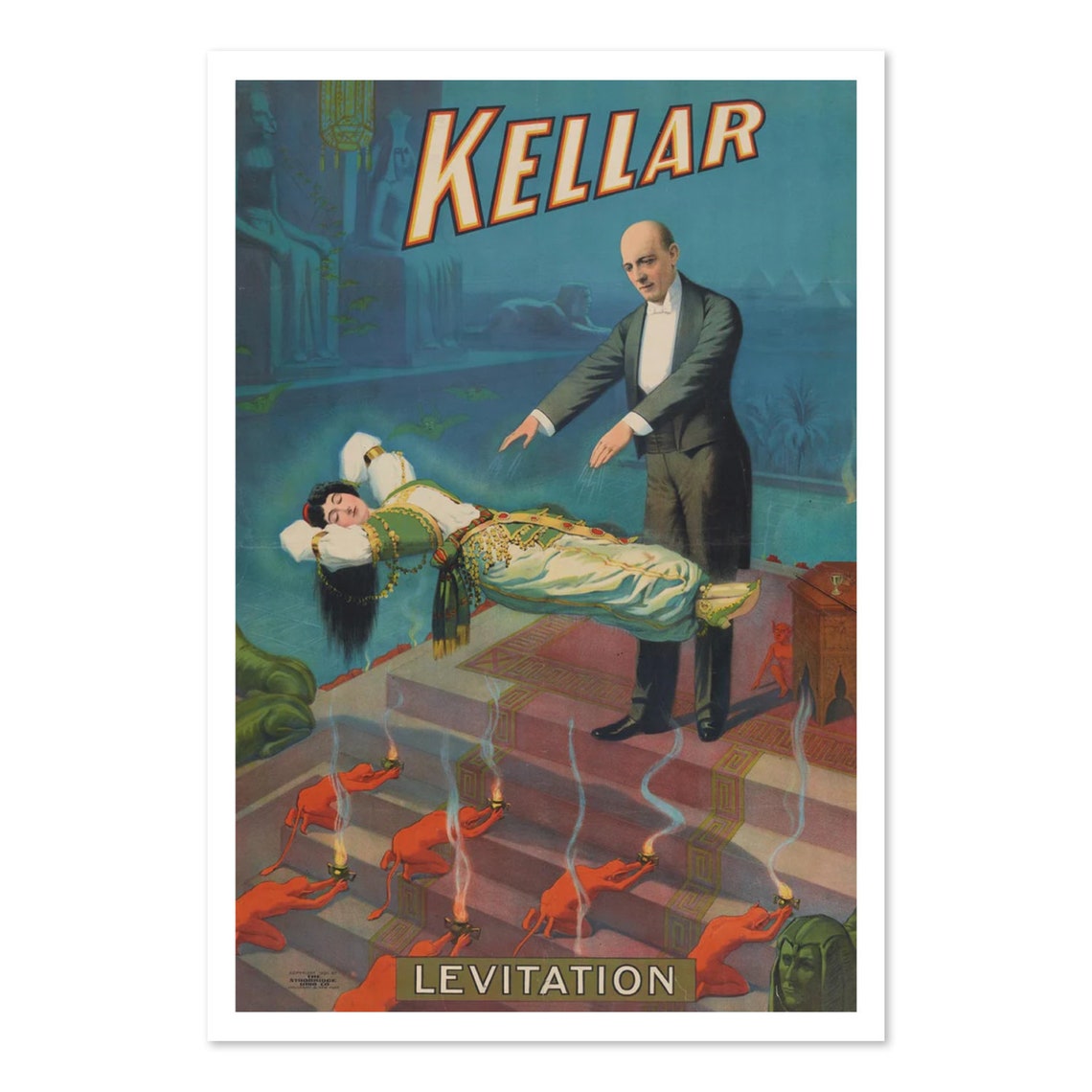 Harry Kellar Grand Levitation 1900 Vintage Stage Magic Poster