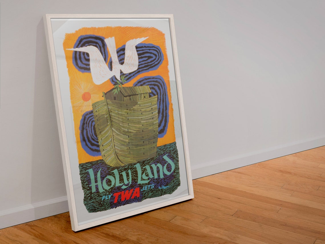 TWA Holy Land Fly Jets Vintage Airline Noah Ark Travel Poster - Image 4