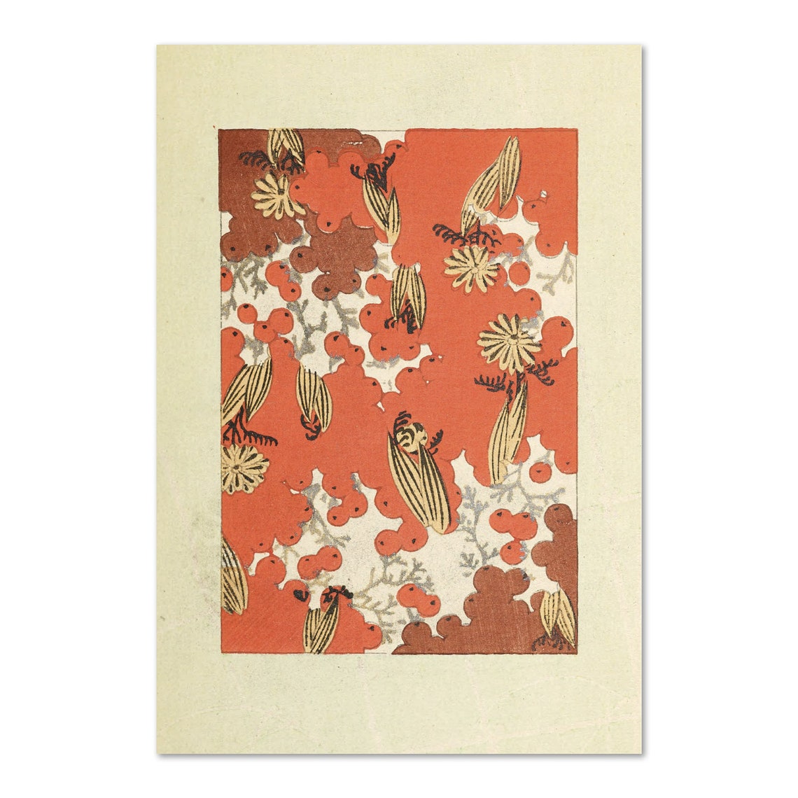 Korin Furuya Bijutsukai 1901 Red Floral Pattern Plate Poster