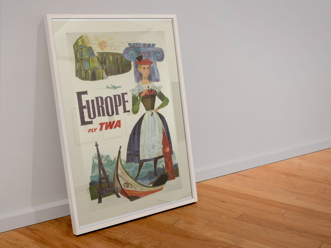 Fly TWA Europe Landmarks Mid Century Airline Classic Vintage Poster - Image 4