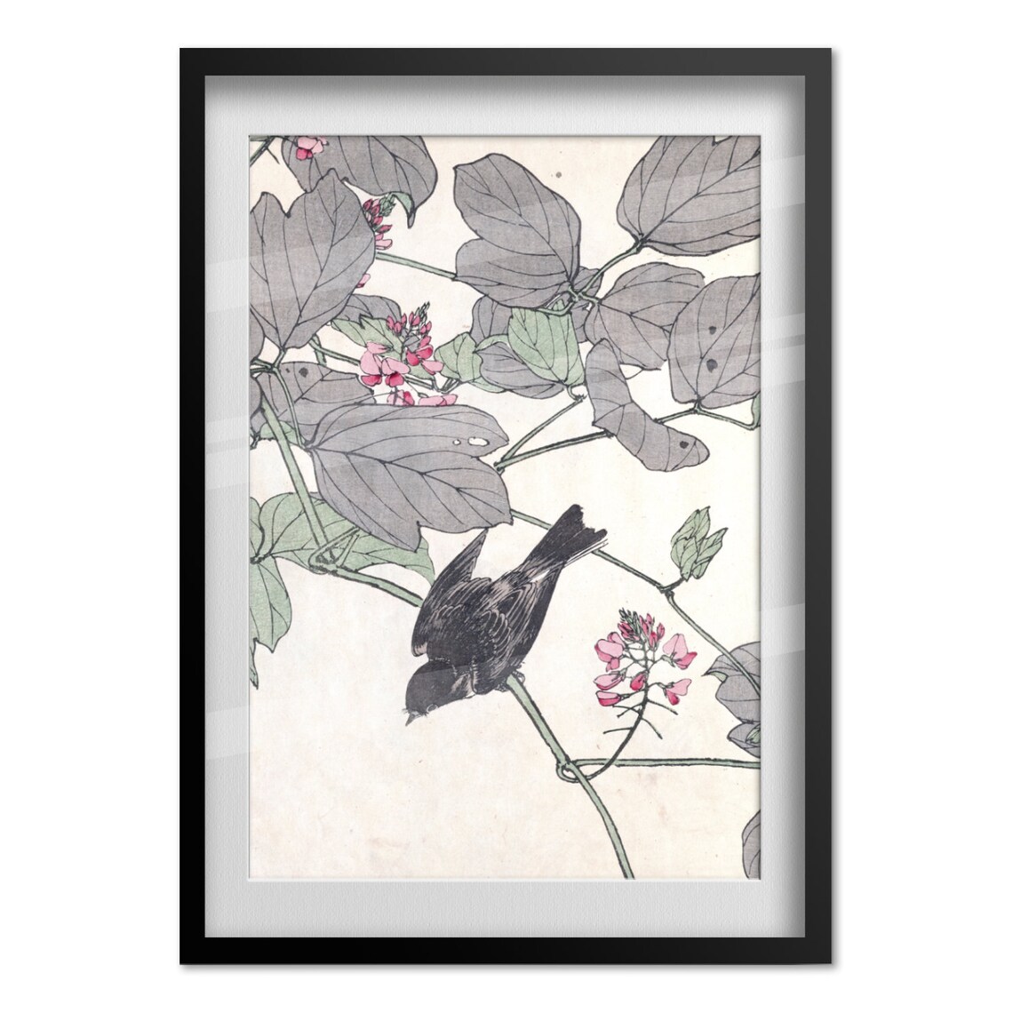 Imao Keinen Kacho Gafu Black Bird Blossom Branch Woodblock Poster - Image 4