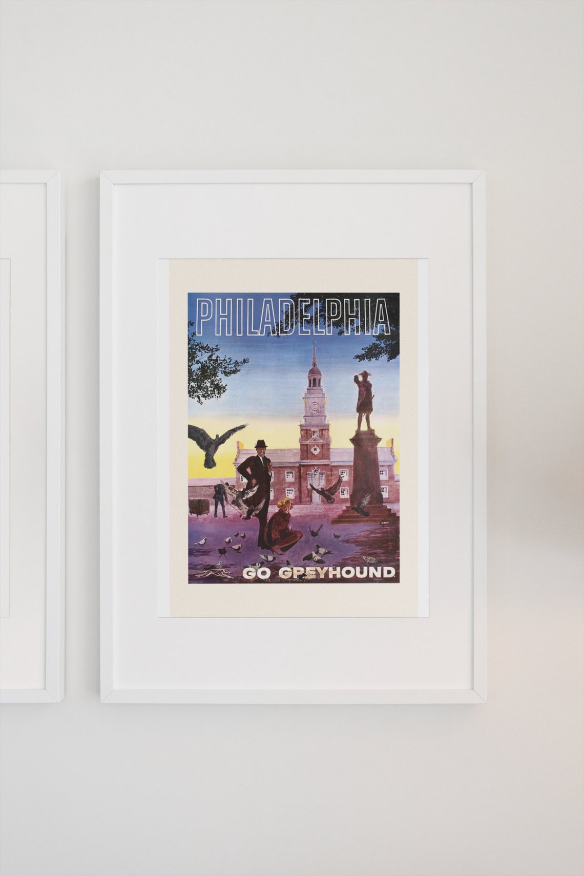 Philadelphia Go Greyhound Vintage Independence Hall Travel Poster - Image 3