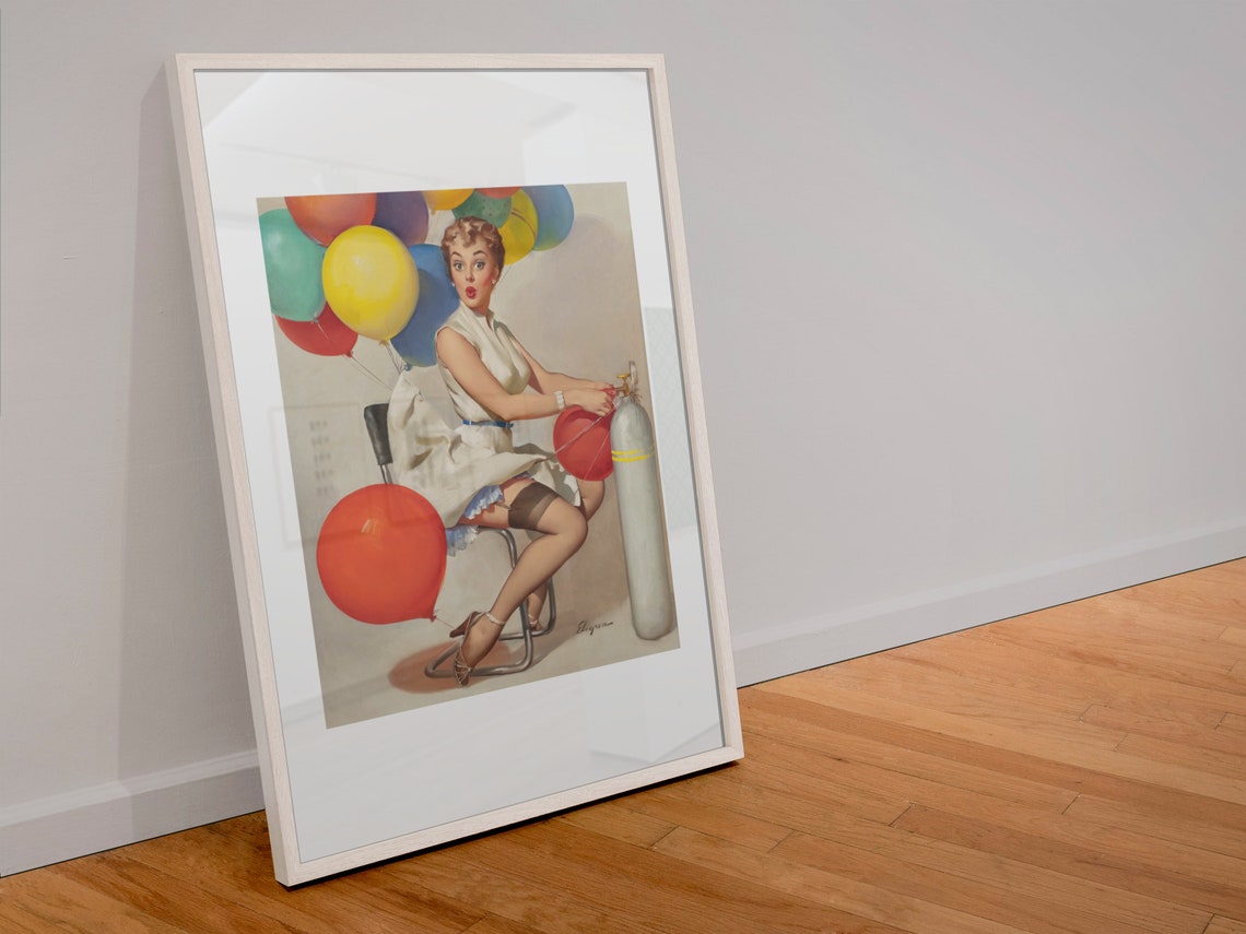 Gil Elvgren Taking Off Helium Balloon Inflation Pin Up Girl Poster - Image 4