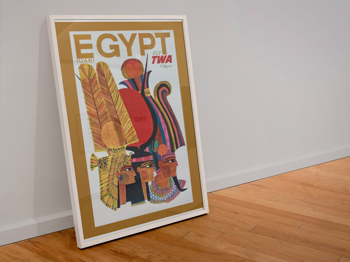 Egypt Fly TWA Pharaoh Headdress Vintage Airline Travel Poster - Image 4