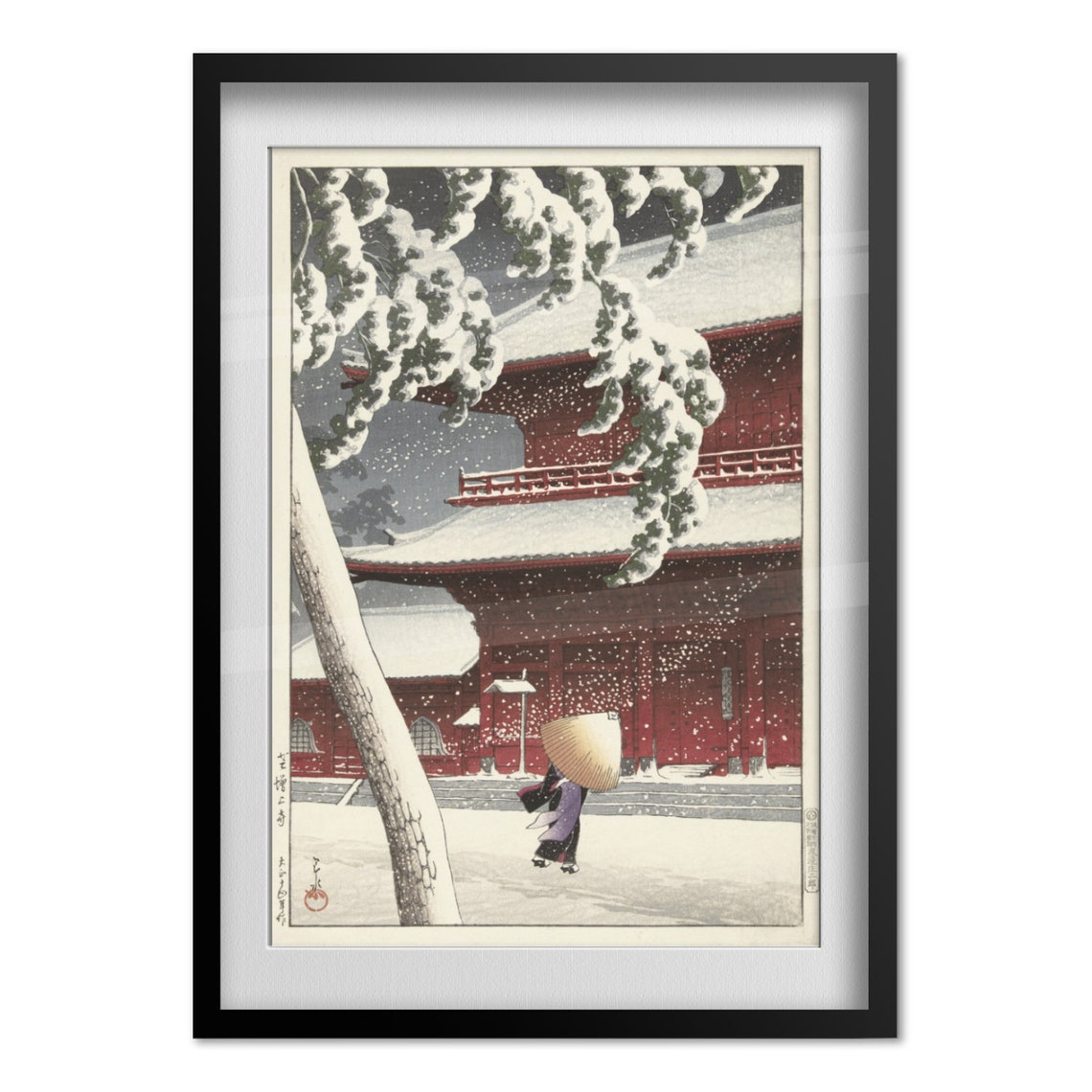 Kawase Hasui Zojoji Temple Snow Shiba 1925 Woodblock Art Poster - Image 4