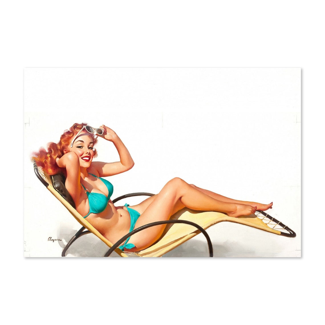 Gil Elvgren Did You Say Something Bikini Chaise Summer Pin-Up Poster