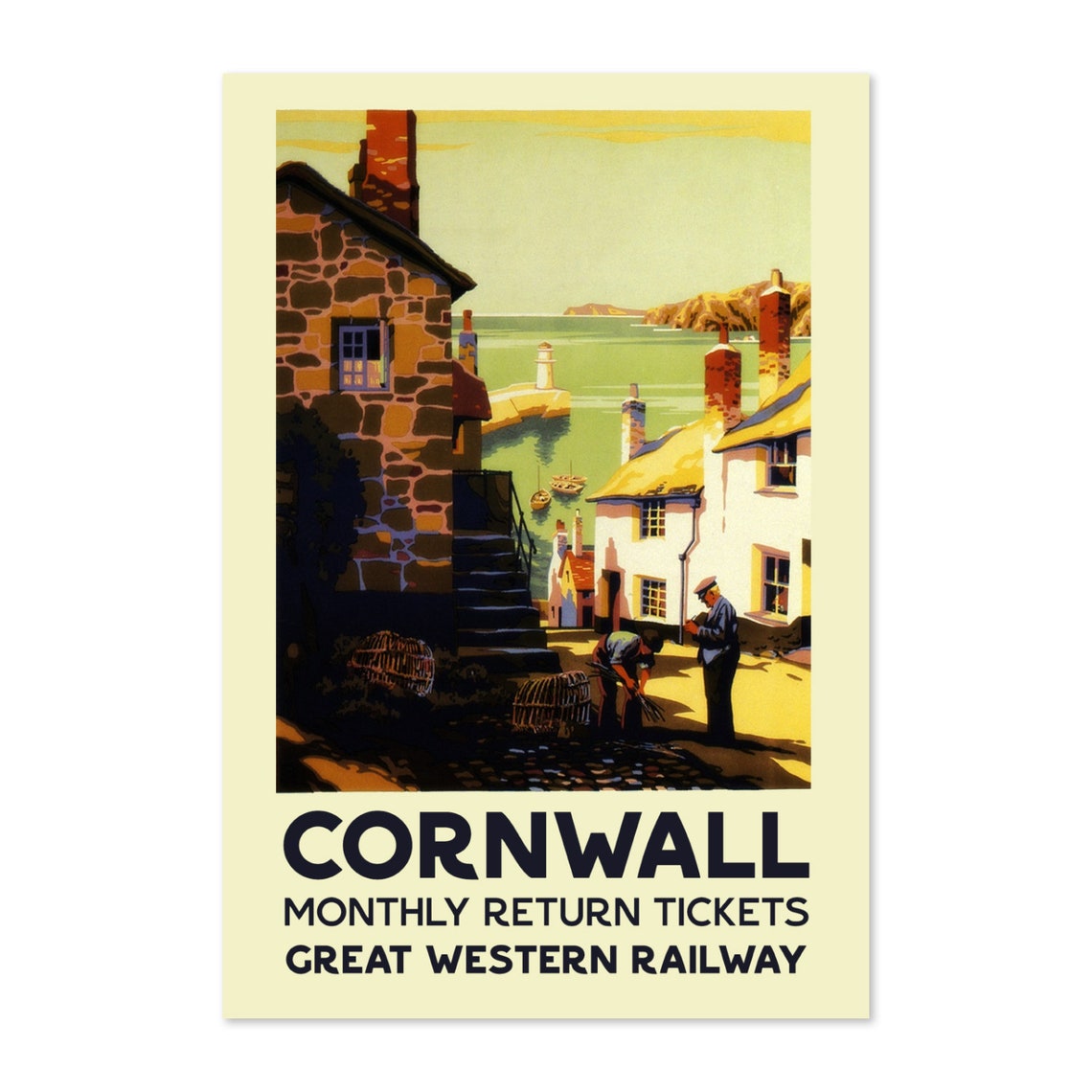 Cornwall Fishing Village Harbor Great Western Railway Poster