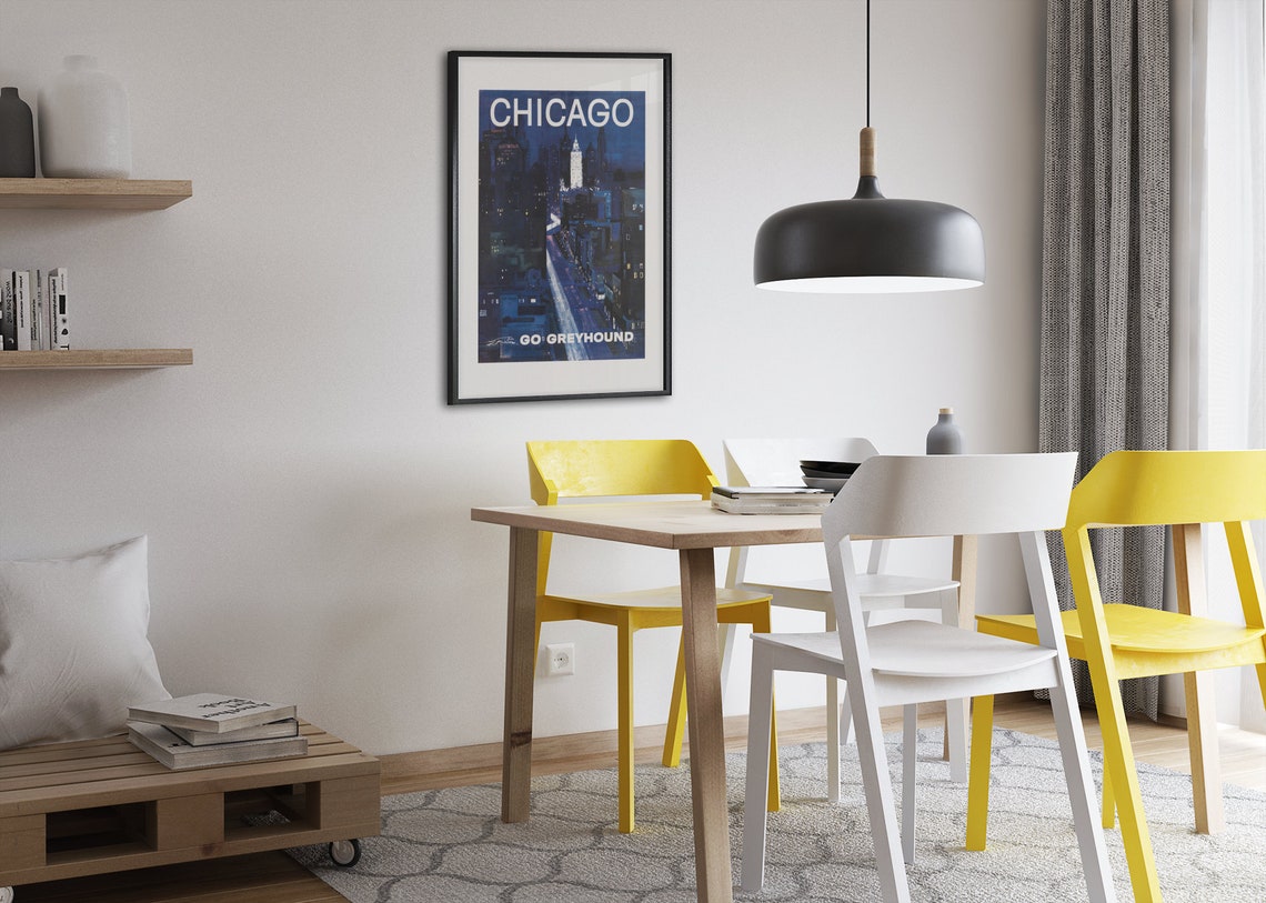 Chicago Go Greyhound Night Skyline Vintage Bus Travel Poster - Image 2