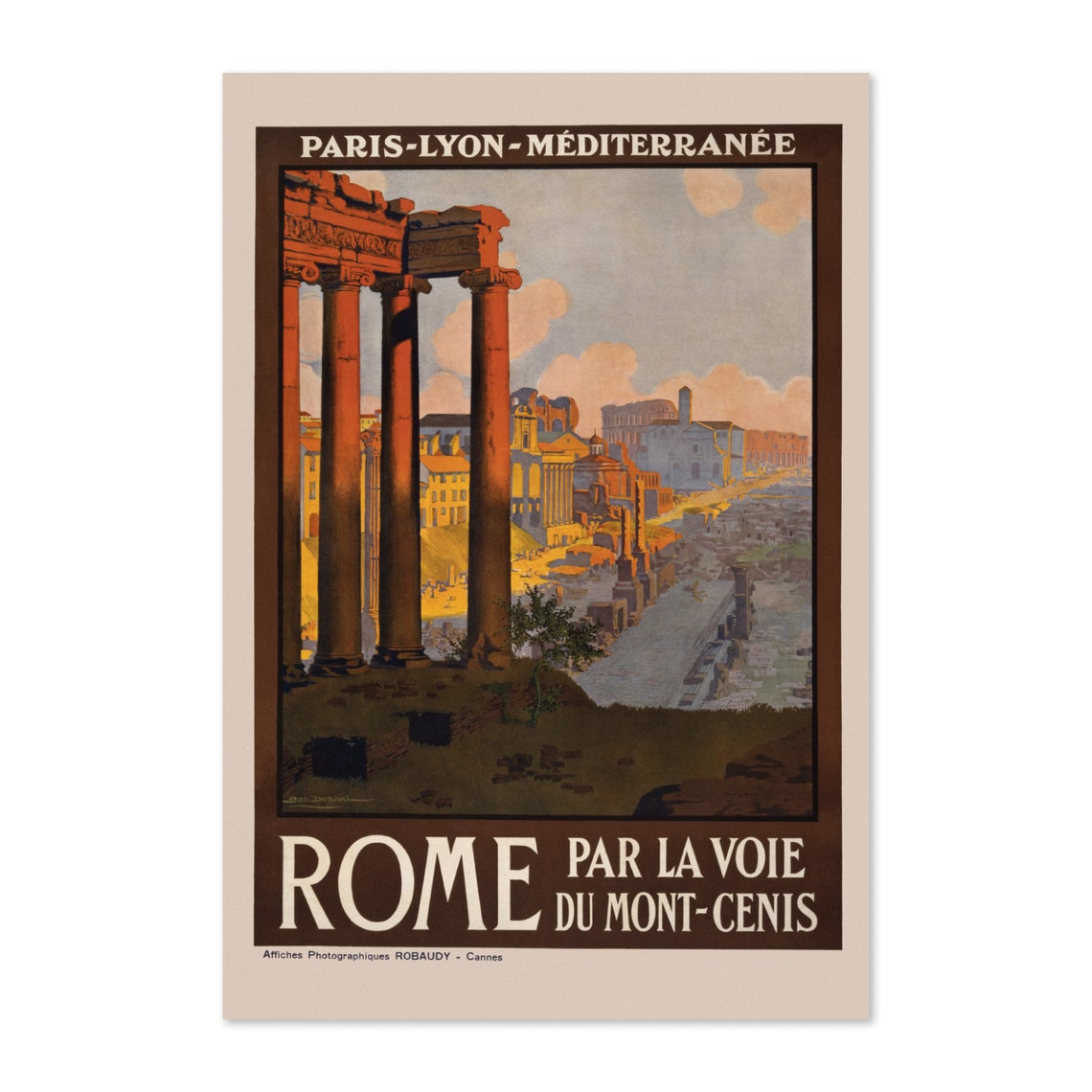 Rome par la Voie du Mont Cenis Vintage PLM Railway Travel Poster