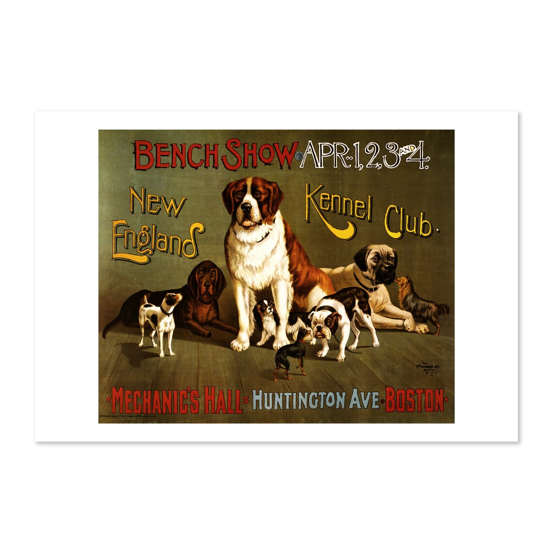 1890 Classic Dog Show Poster New England Kennel Club Boston Vintage Advertising Art Print For Gifts And Wall Art Dcor