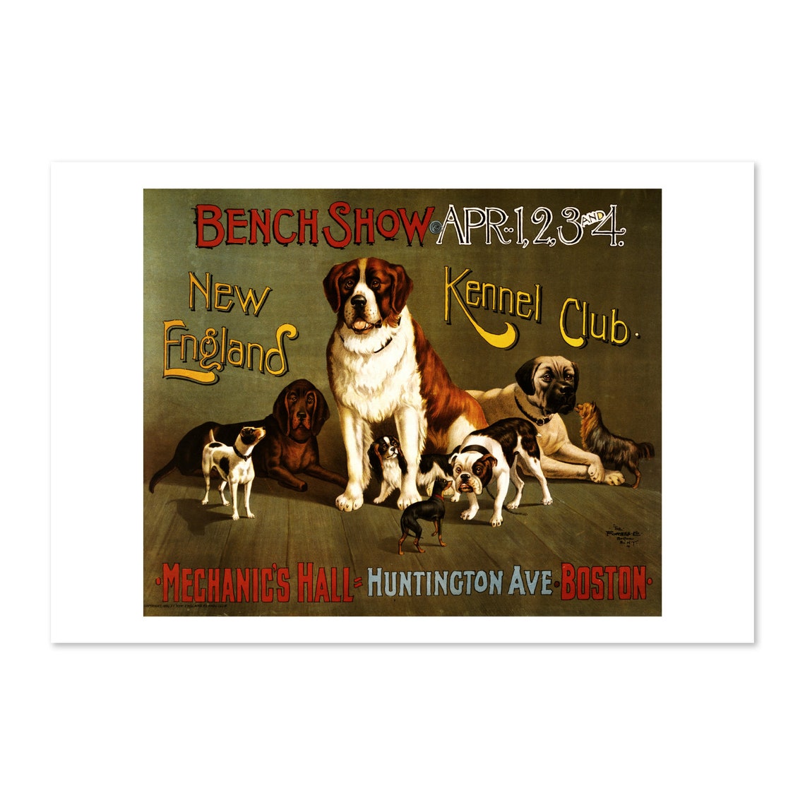 Vintage New England Kennel Club Bench Show Boston Dog Poster