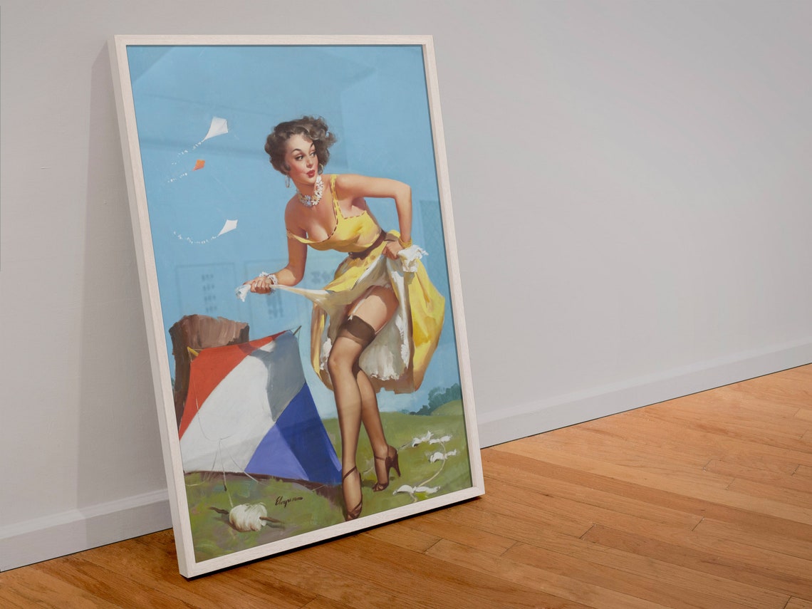 Gil Elvgren The Final Touch Kite Flying Windy Day Pinup Poster - Image 4