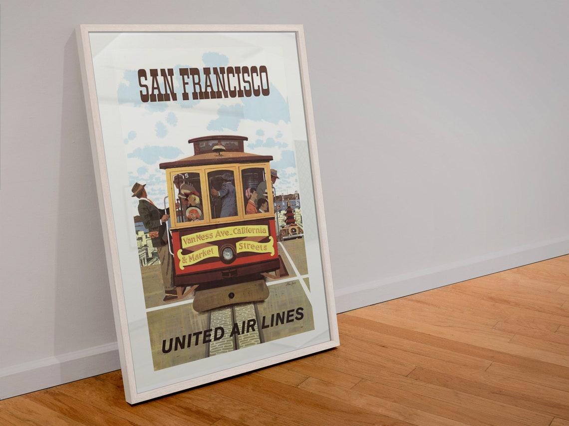 San Francisco Cable Car United Air Lines Vintage Travel Poster - Image 4