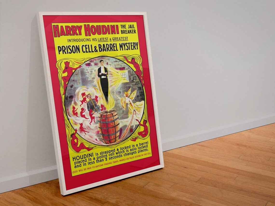 Harry Houdini Locked Barrel Escape, Vintage Magic Art Print - Image 4