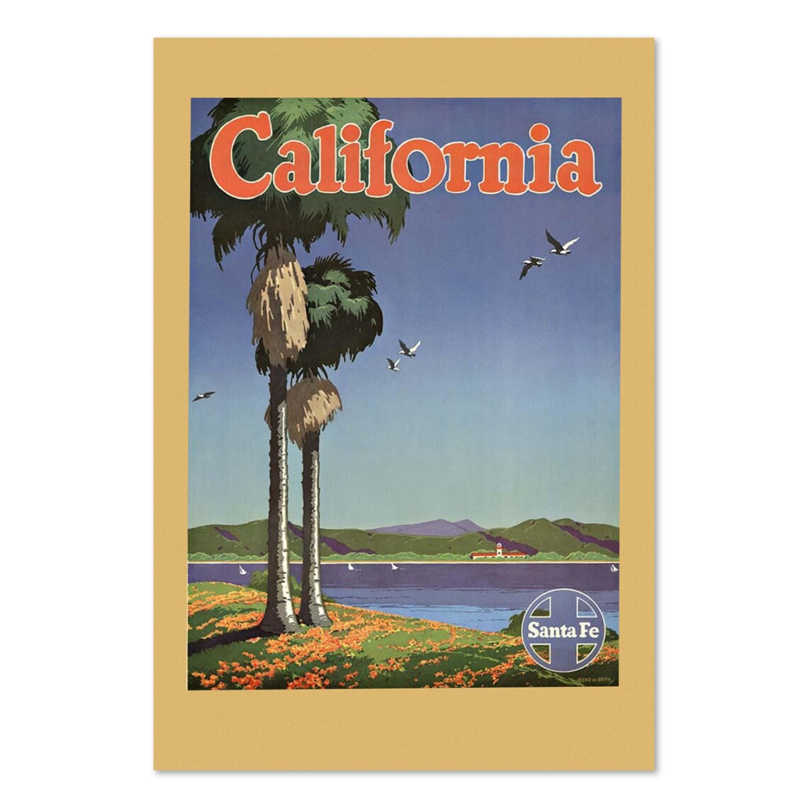 California Santa Fe Railroad Vintage Palm Beach Travel Poster