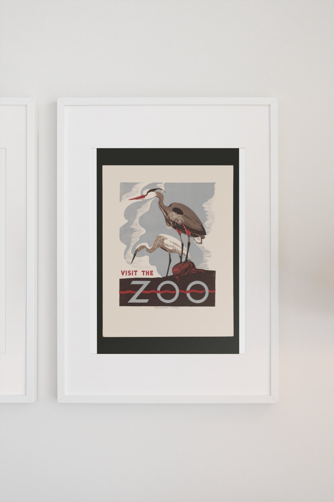 WPA Visit the Zoo Vintage Federal Art Project Heron Silkscreen Poster - Image 3