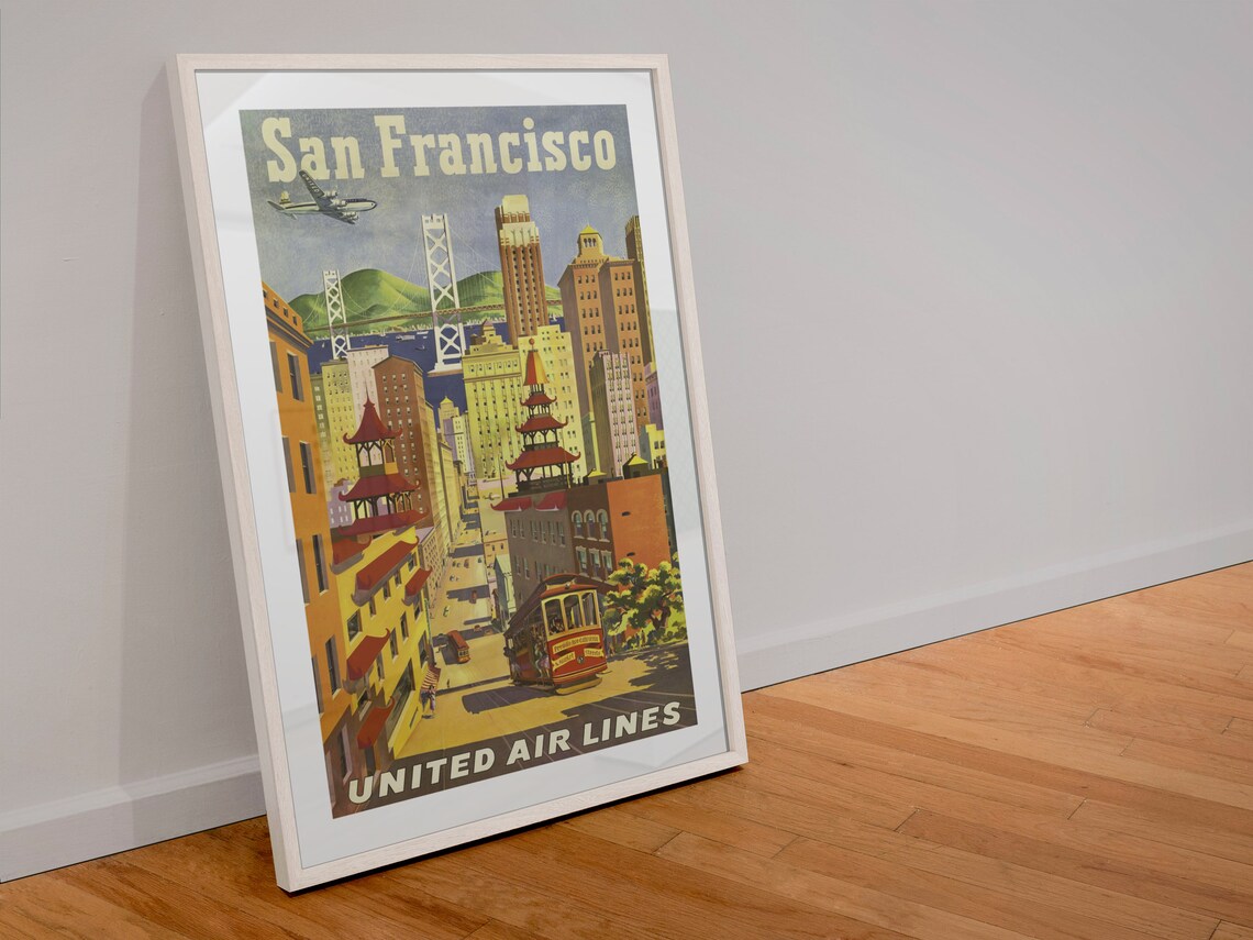 San Francisco United Air Lines Vintage Airline City Travel Poster - Image 4