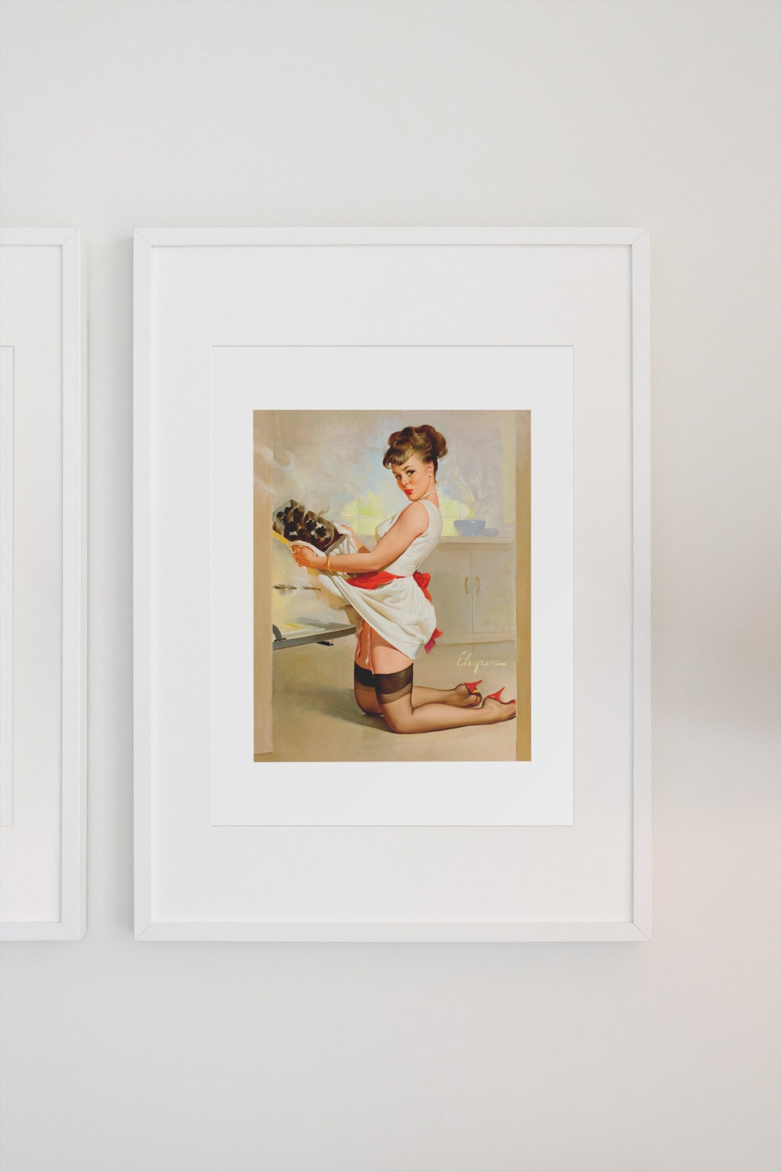 Elvgren Pin Up Girl Burnt Baking Tray Kitchen Mishap Vintage Poster - Image 3