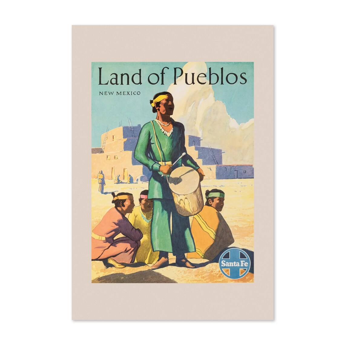 Santa Fe Land Of Pueblos Vintage Travel Poster Print