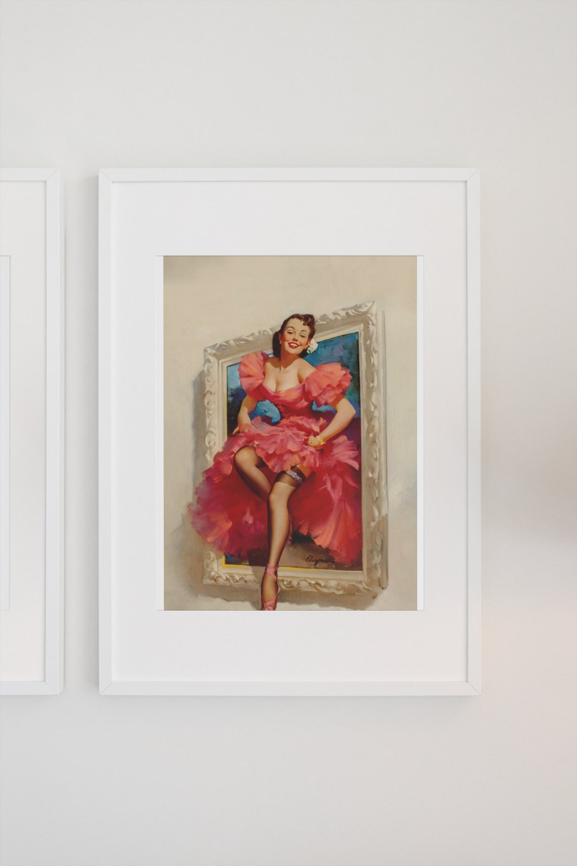 Elvgren Pin Up Girl Stepping Out of Gilded Picture Frame Art Poster - Image 3