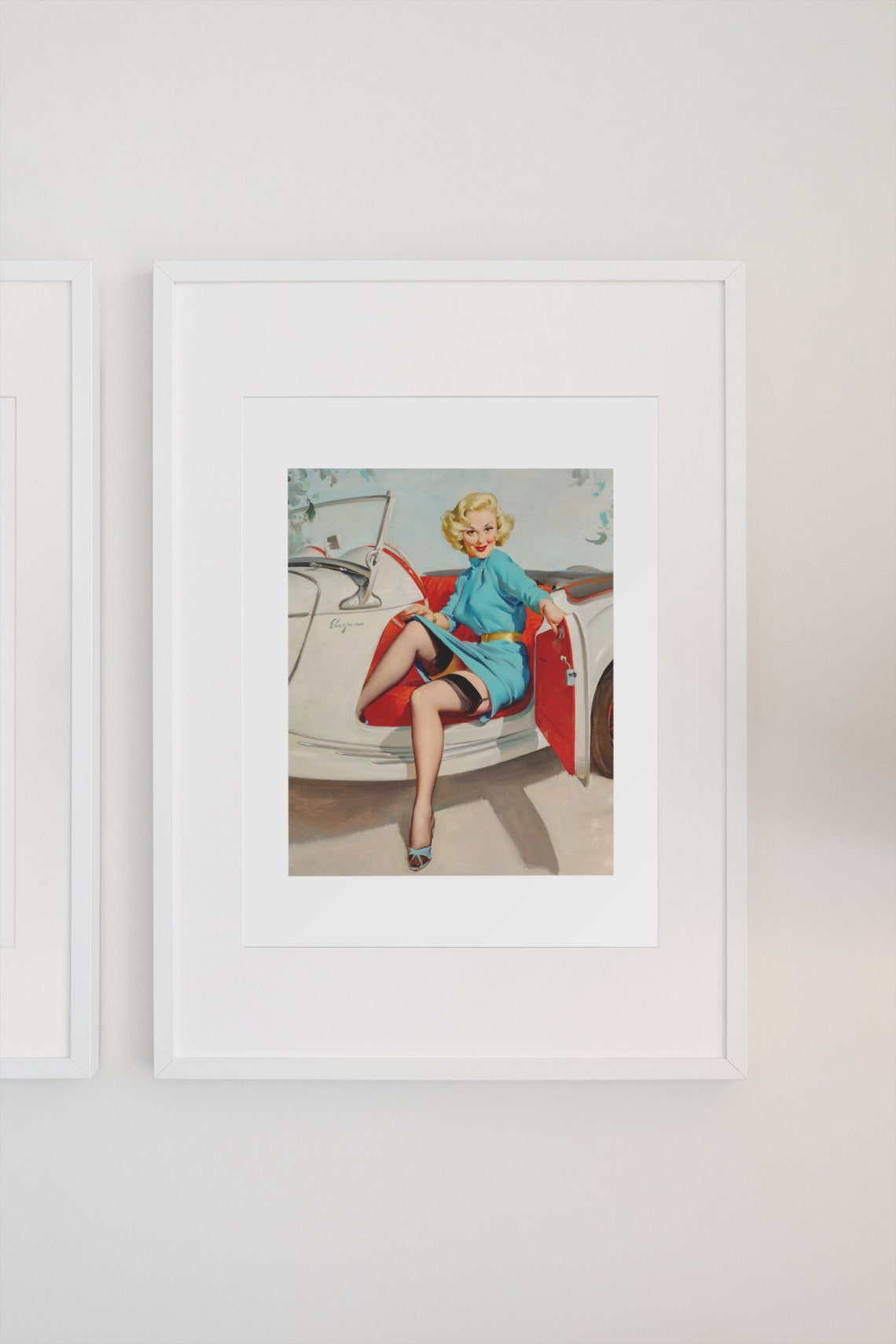 Gil Elvgren Lets Go Driving Red Convertible Car Pinup Poster - Image 3