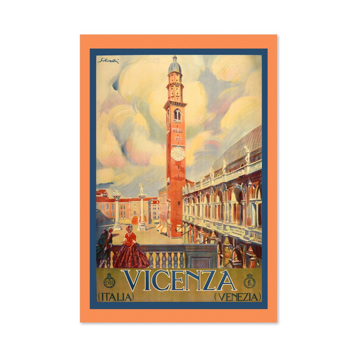 Vicenza Italia Venezia Basilica Palladiana 1940s Italian Travel Poster