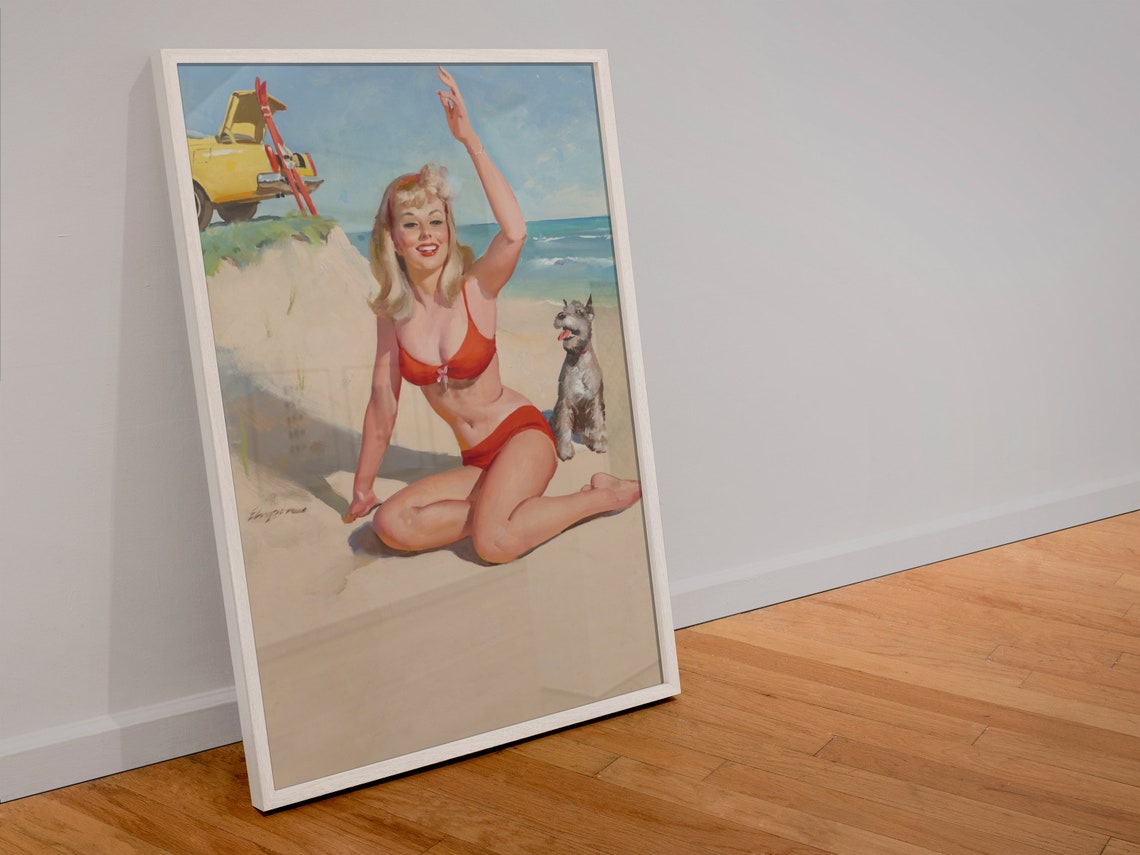Gil Elvgren Red Bikini Beach Pin-Up Schnauzer Dog Summer Poster - Image 4