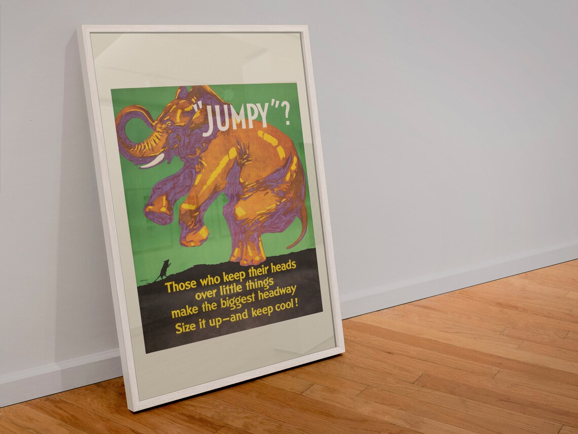 Jumpy Elephant Mather 1920s Keep Cool Work Incentive Motivational Poster - Image 4