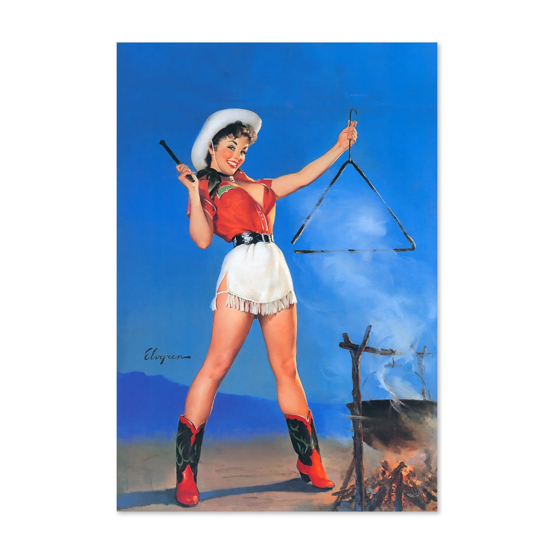 Gil Elvgren Come and Get It Cowgirl Dinner Bell Pin Up Poster