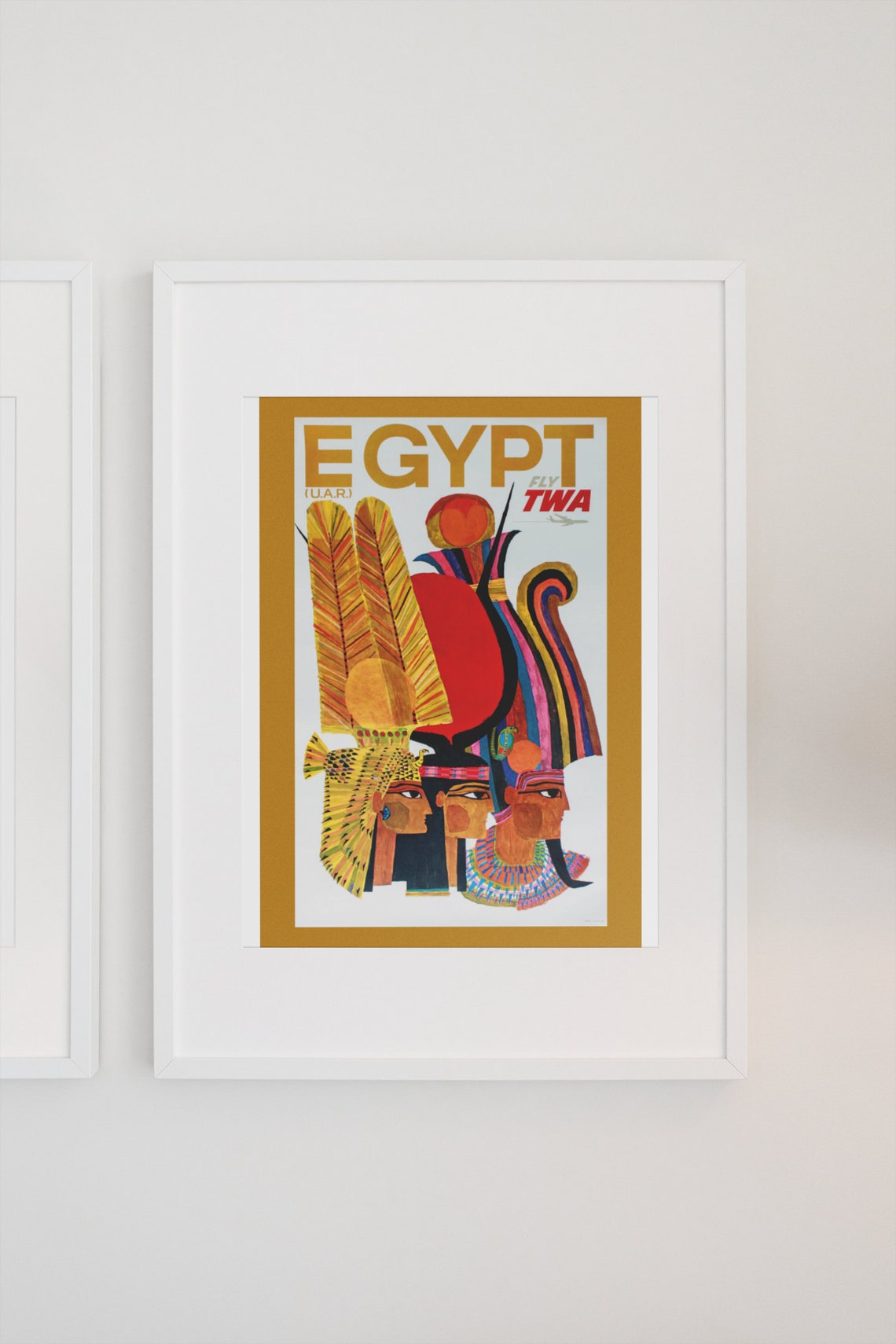 Egypt Fly TWA Pharaoh Headdress Vintage Airline Travel Poster - Image 3