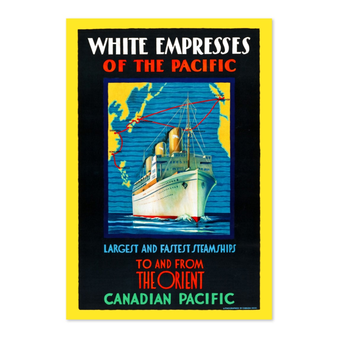White Empresses of the Pacific 1930 Canadian Pacific Liner Poster