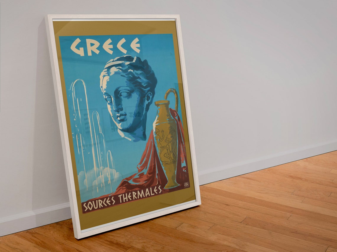 Greece Sources Thermales Thermal Springs Vintage Travel Poster - Image 4