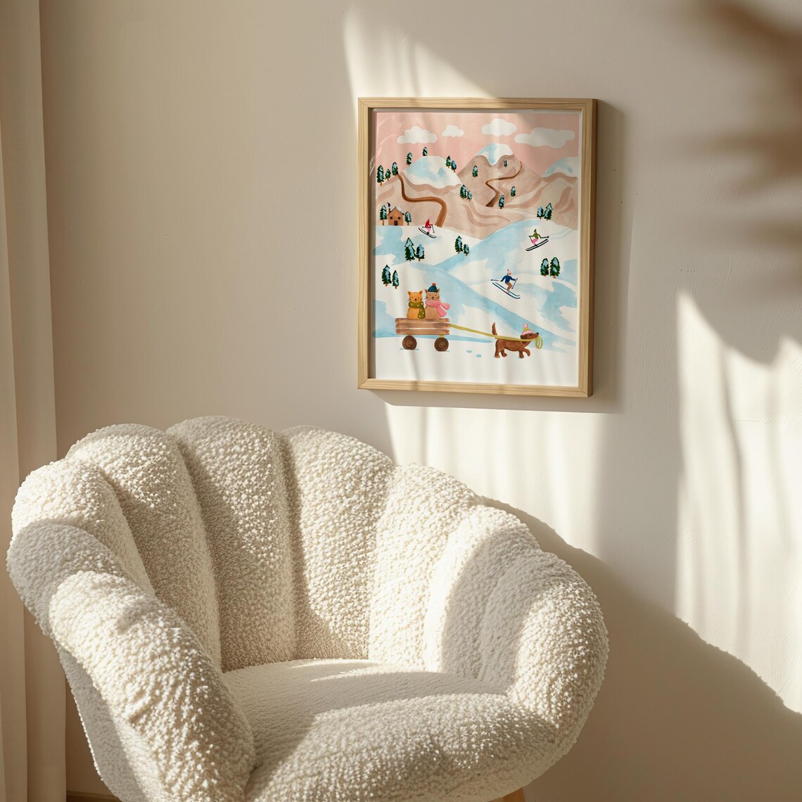 Whimsical Winter Ski Art Print, Mountain Landscape - Image 3