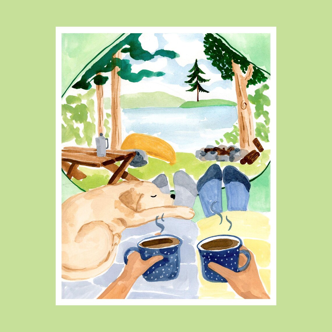 Camping Dog Art Print, Rustic Home Decor