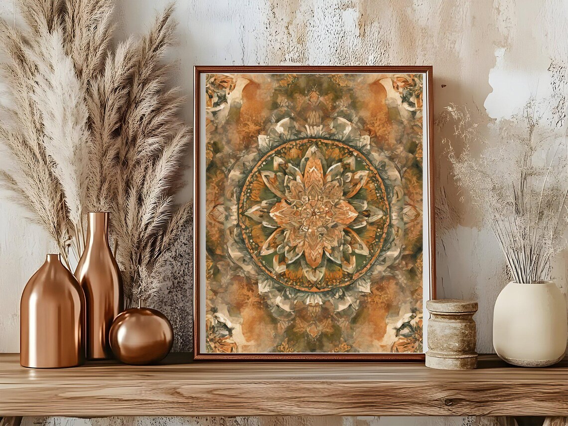 Abstract Mandala Wall Art Print Bohemian Vibe Artwork Orange And Green Mandala Dcor Perfect For Living Room Or Office - Image 2
