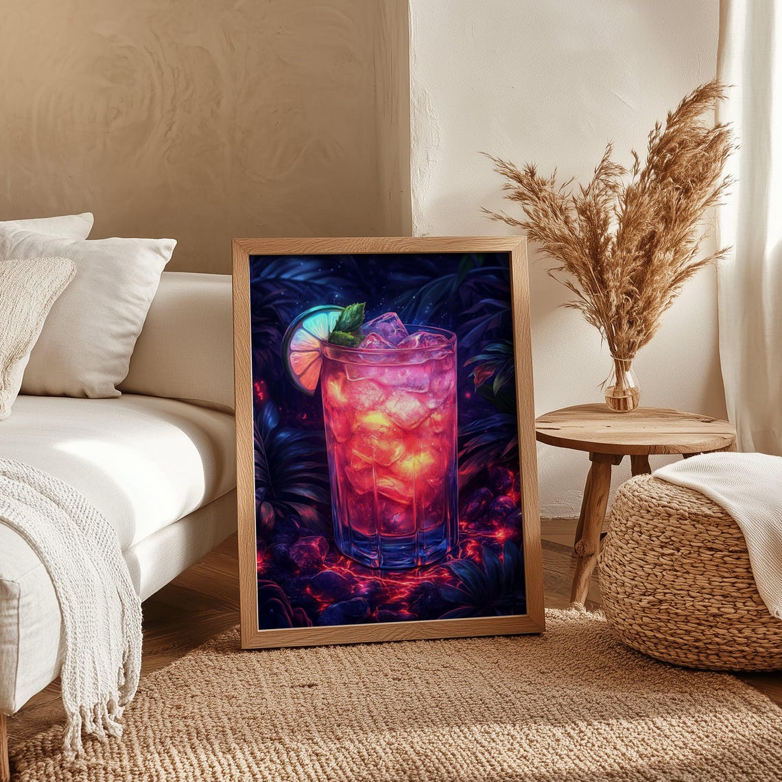 Neon Pink Cocktail With Lime Slice Glowing in a Tropical Night Poster - Image 4