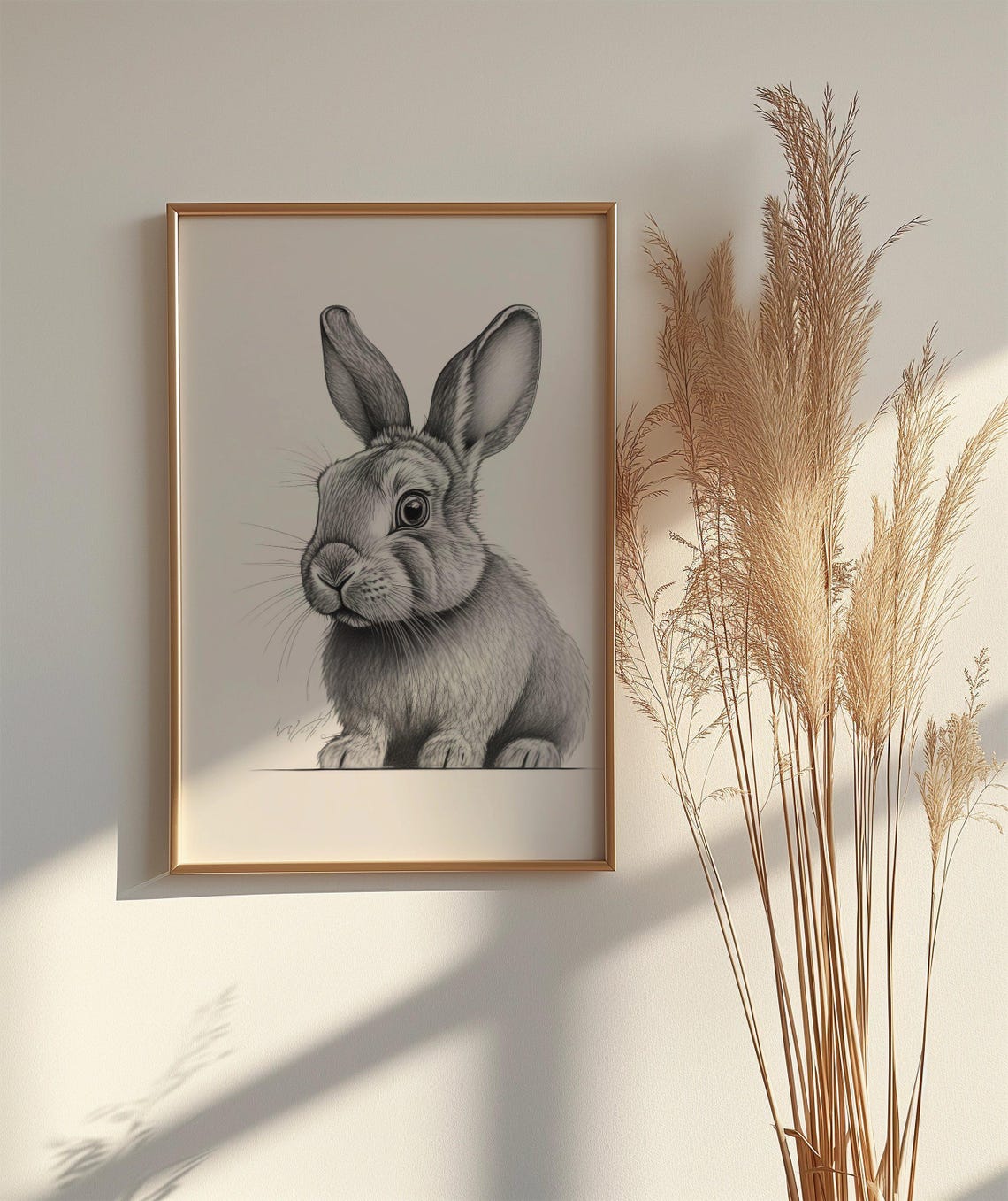 Realistic Rabbit Pencil Sketch Black and White Cute Animal Poster - Image 2