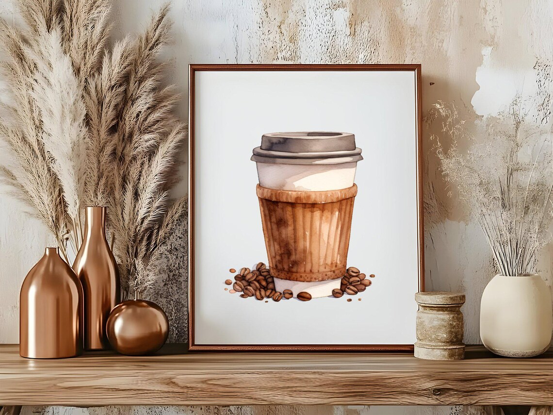 Watercolour Coffee Art Print Coffee Lovers Wall Art Coffee Cup Illustration Kitchen Dcor Caf Wall Art Coffee Beans Art Unframed - Image 5