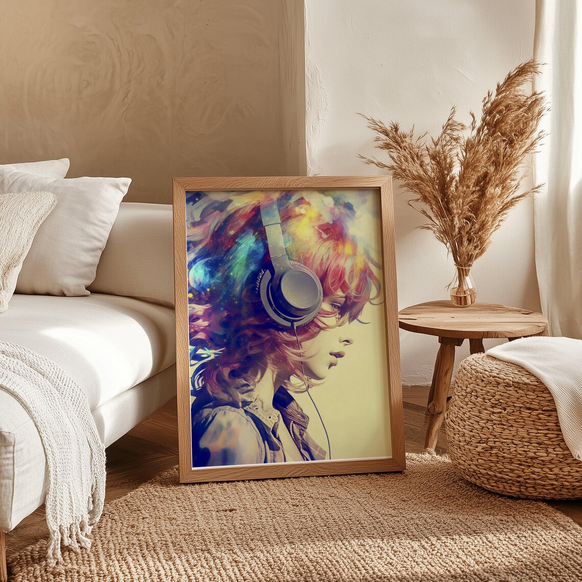 Girl Profile With Headphones And Vibrant Multicolor Painted Hair Poster - Image 4