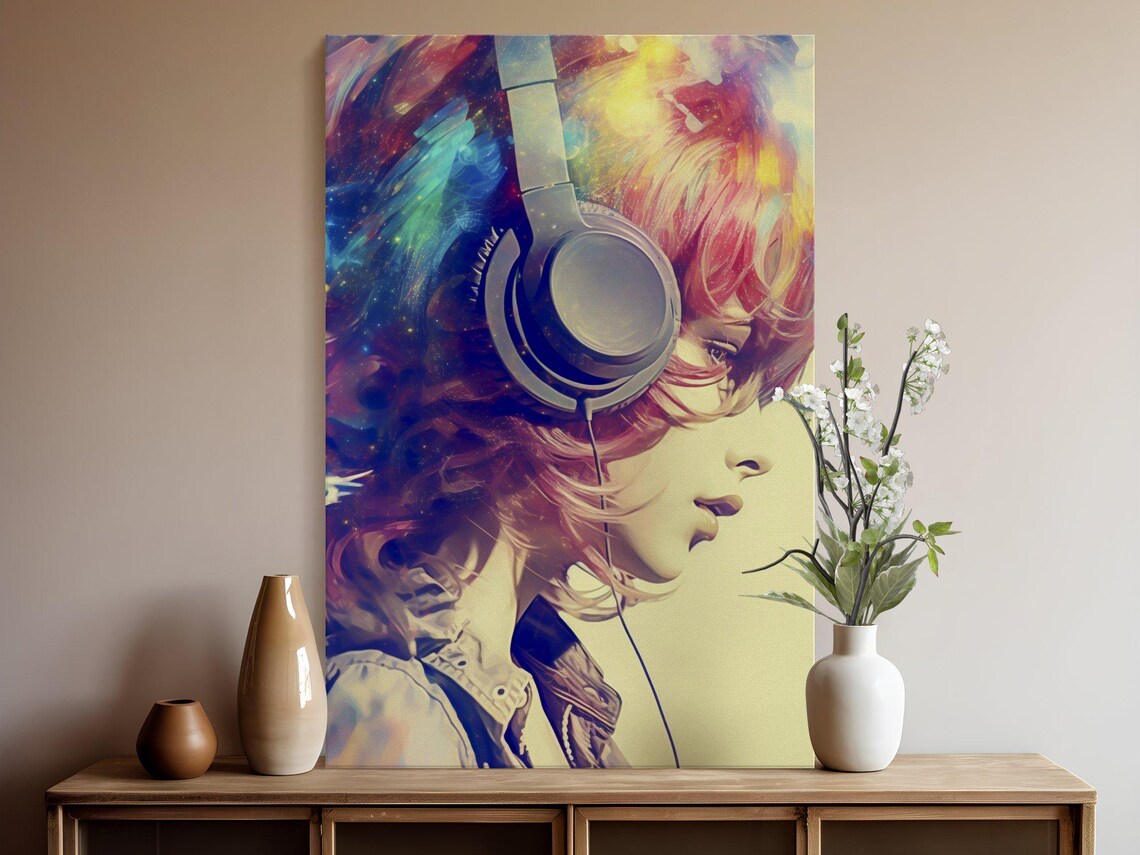 Girl Profile With Headphones And Vibrant Multicolor Painted Hair Poster - Image 5