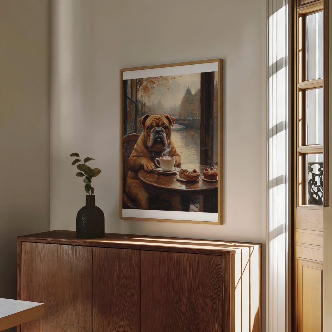 English Bulldog Enjoying Coffee Break at Paris Bistro Art Poster - Image 4