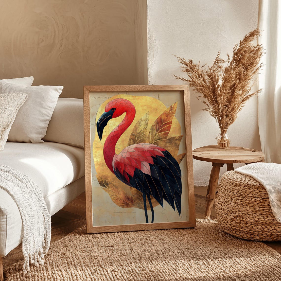 Elegant Flamingo Poster With Gold Accents and Textured Feathers - Image 4