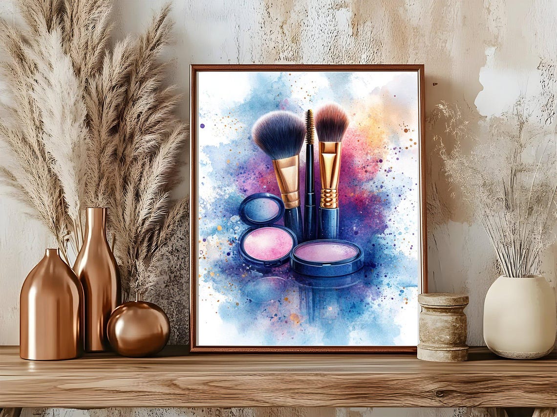 Watercolor Makeup Brushes Poster Beauty Vanity Room Colorful Decor - Image 5