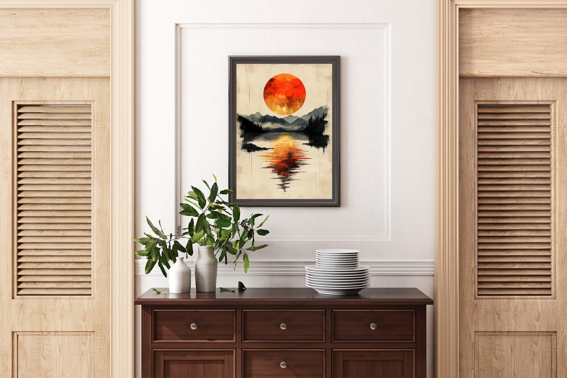 Sun And Mountains Wall Art Modern Landscape Prints Vibrant Sun Reflection Print Unique Wall Dcor For Living Room New Home Gift - Image 2