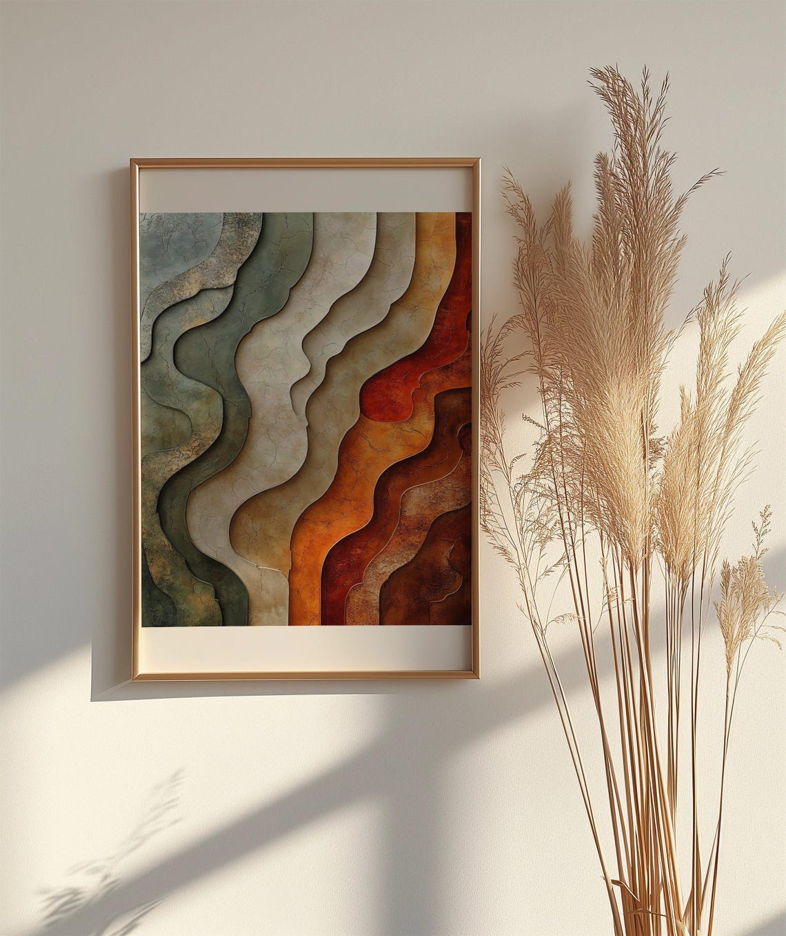 Layered Wave Pattern Poster Earth Tone Abstract Contour Decor Art - Image 2
