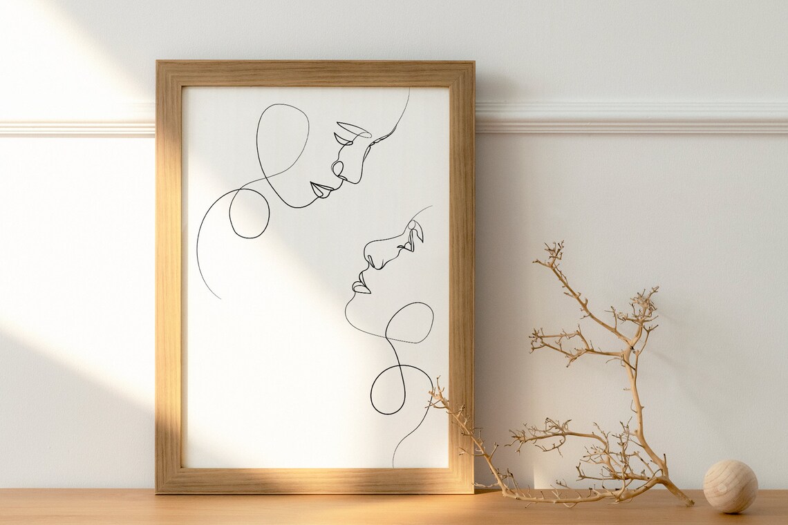 Personalized Couple One Line Art Kiss Blush Geometric Modern Wedding Poster - Image 2